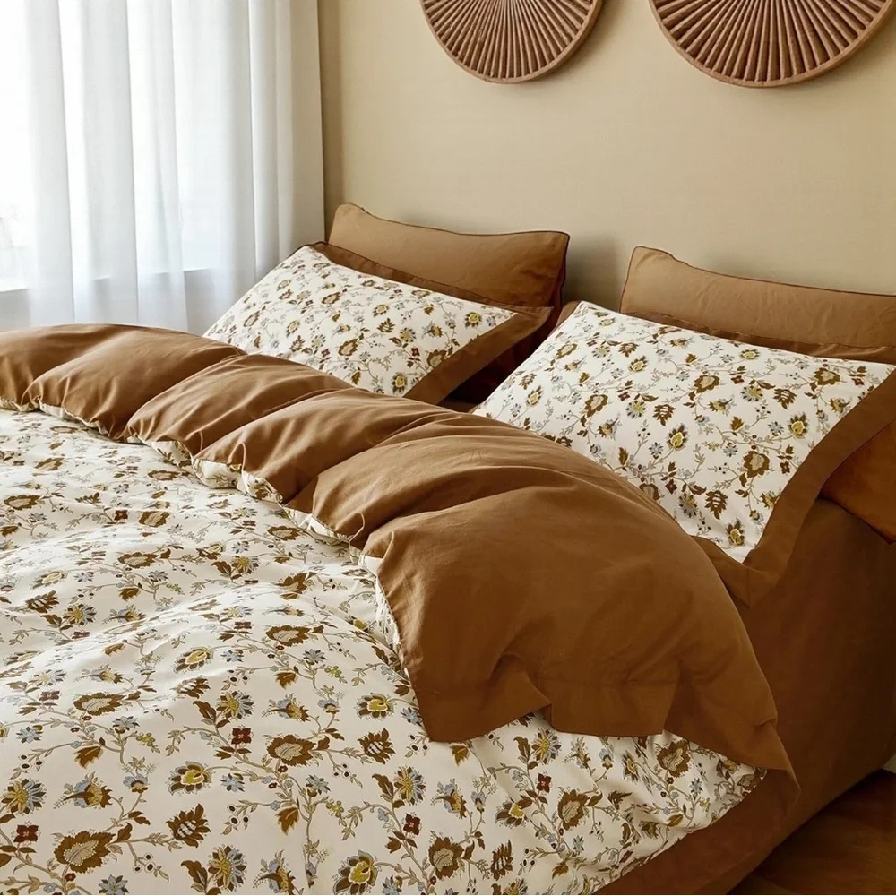 NEW Anthro Burnt Orange Vintage Queen / King Cotton Bedding Duvet & Sham Set